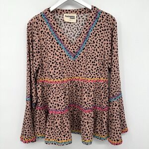 Savanna Jane Top Shirt Blouse Size‎ Small Flowy Embroidered Cheetah Mob Wife